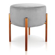 Puff Iron Suede Cinza Base Metálica Cobre - Drossi