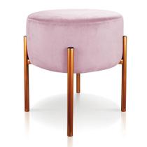 Puff Iron Suede Rosa Bebê Base Metálica Cobre - Drossi