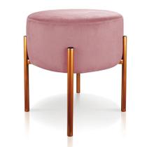 Puff Iron Suede Rosê Base Metálica Cobre - Drossi Puff Iron Suede Rosê Base Metálica Cobre - Drossi