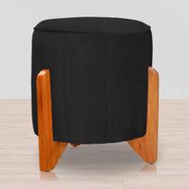 Puff Jade Suede Preto Pés de Madeira - Vallisa Decor