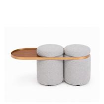 Puff Linen 2 Lugares com Mesa Auxiliar Aro Ouro Fosco Bouclé Cinza - Sallar Home Puff Linen 2 Lugares com Mesa Auxiliar Aro Ouro Fosco Bouclé Cinza - Sallar Home