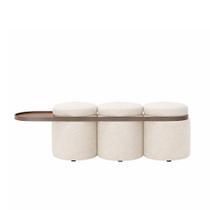 Puff Linen 3 Lugares com Mesa Auxiliar Aro Titânio Poliéster Bouclé Off White - Sallar Home Puff Linen 3 Lugares com Mesa Auxiliar Aro Titânio Poliéster Bouclé Off White - Sallar Home