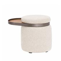 Puff Linen com Mesa Auxiliar Aro Titânio Poliéster Bouclé Off White - Sallar Home