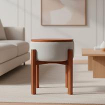 Puff Linho Premium Base Madeira Maciça Tony