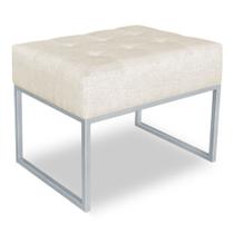 Puff Lisa Linho Base Metálica Industrial Prata - Pallazio