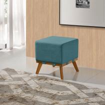 Puff Liso com Base Madeira D26 Soft Linho Sofatec