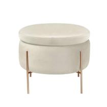 Puff Lua Redondo em Veludo Bege com Pé Dourado Cercatto