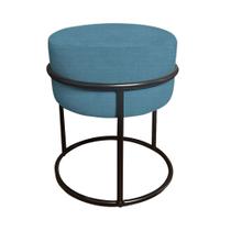 Puff Luma Linho Azul com Base de Aço Preta