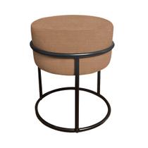 Puff Luma Linho Marrom com Base de Aço Preta