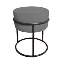 Puff Luma Suede Cinza com Base de Aço Preta