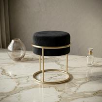Puff Luxo Pés Em Aço Dourado Premium Cor Preto Decorativo Puff Luxo Pés Em Aço Dourado Premium Cor Preto Decorativo