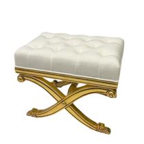Puff Madeira Maciça Entalhado em X Folheado em Ouro Em Linho Puff Madeira Maciça Entalhado em X Folheado em Ouro Em Linho