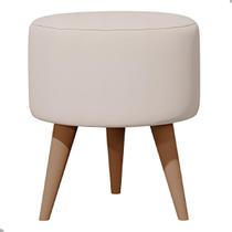 Puff Madri Banqueta Redonda Em Linho Pés Eucalipto Pufe Sala