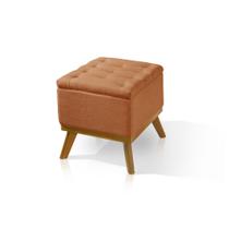 Puff Madri Capitone Linho COR AZUL Luxo Base Madeira eucalipto