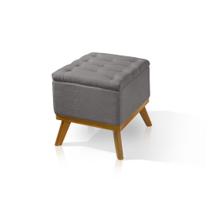 Puff Madri Capitone Linho COR GRAFITE Luxo Base Madeira eucalipto