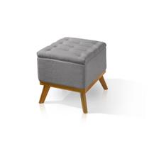 Puff Madri Capitone Linho COR PRATA Luxo Base Madeira eucalipto