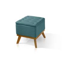 Puff Madri Capitone Linho COR VERDE Luxo Base Madeira eucalipto