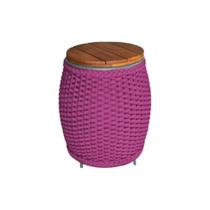 Puff Mesa Garden Em Corda Náutica Base Em Alumínio Cinza E Tampo Em Madeira Rosa - Cor: Rosa