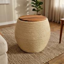 Puff Mesa Petisco Redondo Barril Artesanal Rústico Natural Sisal Com Madeira 43cm Puff Mesa Petisco Redondo Barril Artesanal Rústico Natural Sisal Com Madeira 43cm