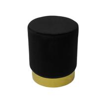 Puff Metal Redondo Dourado Estof Preto Base Dourada Luxo