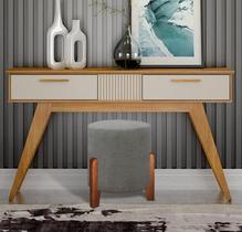 Puff Moderno Luxo Pés Em Madeira Luna Decorativo Banco Closet Sala Hall Quarto Penteadeira Premium Linho Cinza