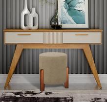 Puff Moderno Luxo Pés Em Madeira Luna Decorativo Banco Closet Sala Hall Quarto Penteadeira Premium Veludo Bege