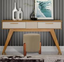 Puff Moderno Luxo Pés Em Madeira Luna Decorativo Banco Closet Sala Hall Quarto Penteadeira Premium Veludo Bege