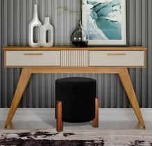 Puff Moderno Luxo Pés Em Madeira Luna Decorativo Banco Closet Sala Hall Quarto Penteadeira Premium Veludo Preto