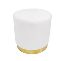 Puff Moderno Tecido Teddy Branco Base Dourada Luxo Puff Moderno Tecido Teddy Branco Base Dourada Luxo