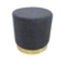 Puff Moderno Tecido Teddy Cinza Base Dourada Luxo