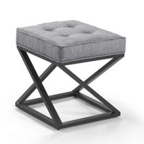 Puff Mônaco Linho Cinza Pés Metal Preto