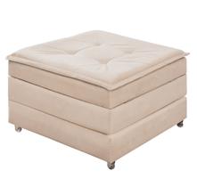Puff Multifuncional Baú Com rodizio Para Sala Que Vira Cama Colchão De Solteiro Dobravel Estofados Bege Decoração