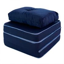 Puff Multiuso 3 em 1 Solteiro Azul com Travesseiro - BF Colchões