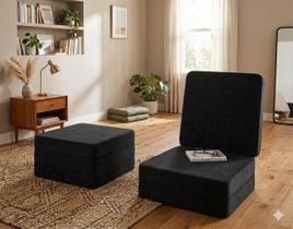 Puff Multiuso 3 em 1 Solteiro Colchonete Dobrável Sofá Cama Espuma Confortável Compacto Portatíl