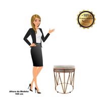 Puff Multiuso Com Mesa 2 Em 1 Suede Bege Base Cobre