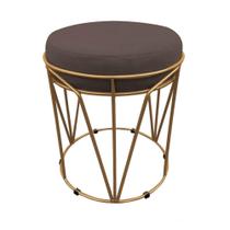 Puff Multiuso Com Mesa 2 Em 1 Suede Marrom Base Dourado