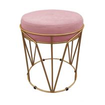 Puff Multiuso Com Mesa 2 Em 1 Suede Rose Base Dourado