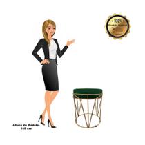 Puff Multiuso Com Mesa 2 Em 1 Suede Verde Base Dourado