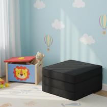 Puff Multiuso Solteiro 3 Em 1 Portátil Cor Preta Dobrável Colchonete Poltrona Pufe Vira Colchão Altamente Durável