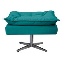 Puff Opala Base Giratória de Metal Sala Decor Quarto Recepção Suede Azul Turquesa