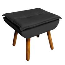 Puff Opala Veludo Preto Pés Palito Castanho Puff Opala Veludo Preto Pés Palito Castanho