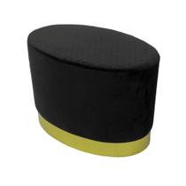Puff Oval Moderno Base Dourado Estofado Preto Luxo Puff Oval Moderno Base Dourado Estofado Preto Luxo