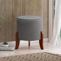 Puff para Quarto Redondo 46 x 47 Cm Veneza Pés Madeira Suede Cinza CCS