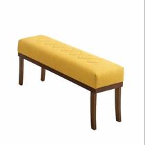 Puff para Sala de Estar 140cm Linho Theo Amarelo/Imbuia Puff para Sala de Estar 140cm Linho Theo Amarelo/Imbuia