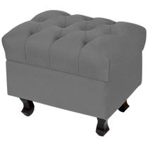 Puff París Luis Xv Capitone Suede Cinza Pés Madeira - Lyam Decor Puff París Luis Xv Capitone Suede Cinza Pés Madeira - Lyam Decor