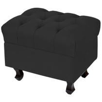 Puff París Luis Xv Capitone Suede Preto Pés Madeira - Lyam Decor Puff París Luis Xv Capitone Suede Preto Pés Madeira - Lyam Decor