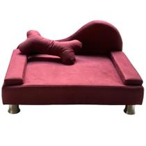 Puff Pet Cama Estofada com Almofada Para Cachorro Amora E01 Suede Bordô - Inoviza
