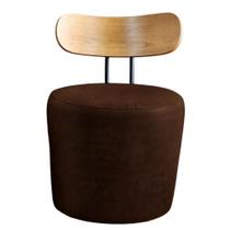 Puff Poltrona Vênus Com Encosto De Madeira Sintético Marrom Escuro Formato de Lua