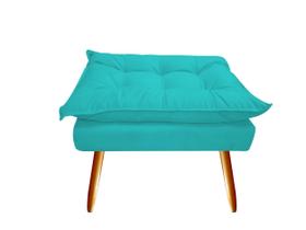 Puff Puf Banqueta Decorativa Opala Retangular Suede Azul Turquesa Pés Madeira Ms Decor