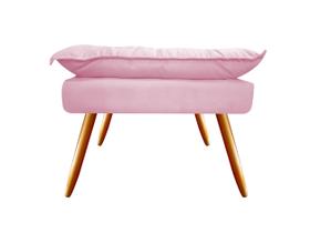 Puff Puf Banqueta Decorativa Opala Retangular Suede Rosa Bebê Pés Madeira Ms Decor